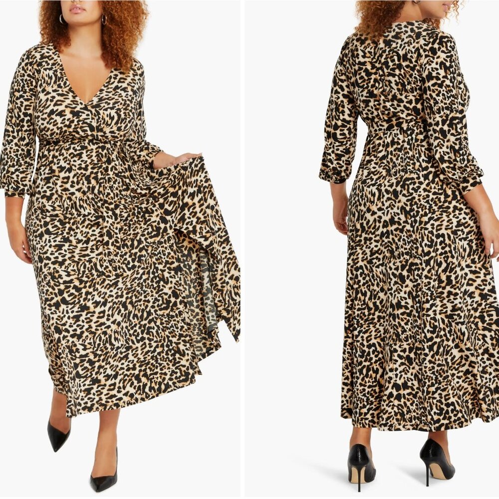 Eloquii Wrap Front Maxi Dress Leopard Animal Print PLUS size 22